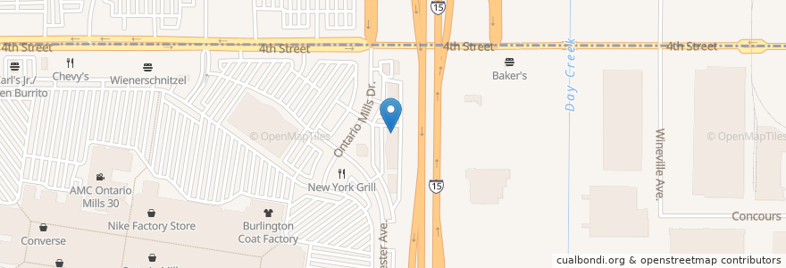 Mapa de ubicacion de Starbucks en 美利坚合众国/美利堅合眾國, 加利福尼亚州/加利福尼亞州, San Bernardino County, Ontario.