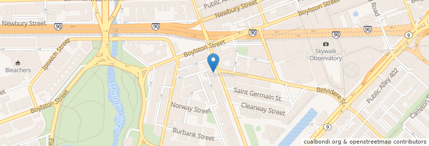 Mapa de ubicacion de Wendy's en Estados Unidos De América, Massachusetts, Suffolk County, Boston.