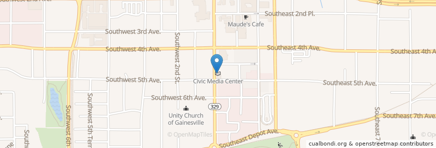 Mapa de ubicacion de Civic Media Center en الولايات المتّحدة الأمريكيّة, فلوريدا, Alachua County, City Of Gainesville Municipal Boundaries, Gainesville.