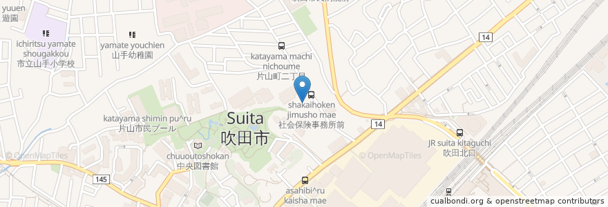 Mapa de ubicacion de 北海道 知床漁場 en 日本, 大阪府, 吹田市.