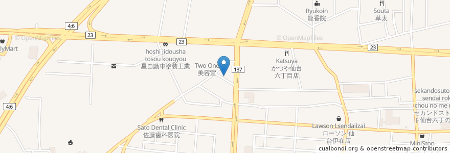 Mapa de ubicacion de さくら亭 六丁の目店 en اليابان, 宮城県, 仙台市, 若林区.