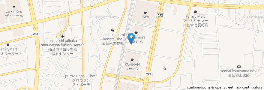 Mapa de ubicacion de チームスマイル 仙台PIT en 日本, 宫城县, 仙台市, 太白区.
