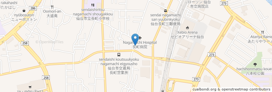 Mapa de ubicacion de 長町病院 南棟 en اليابان, 宮城県, 仙台市, 太白区.
