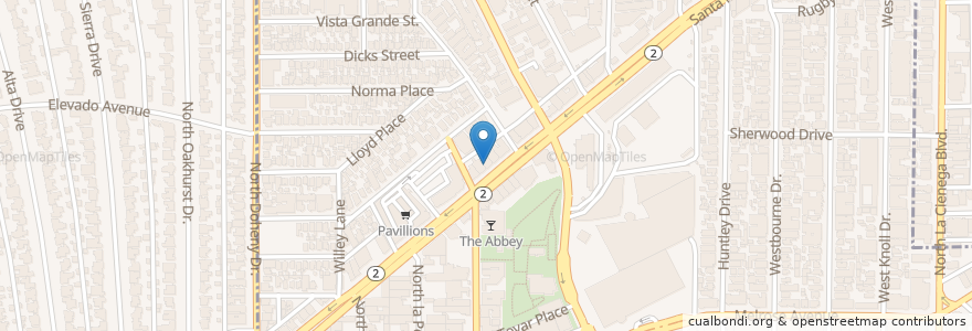 Mapa de ubicacion de The Bayou en 미국, 캘리포니아주, Los Angeles County, 로스앤젤레스, West Hollywood.
