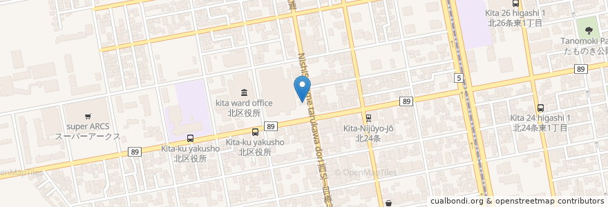 Mapa de ubicacion de くいもの屋わん北24条店 en 日本, 北海道, 石狩振興局, 札幌市, 北区.