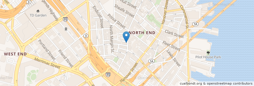Mapa de ubicacion de La Famiglia Giorgio's Restaurant en Amerika Syarikat, Massachusetts, Suffolk County, Boston.