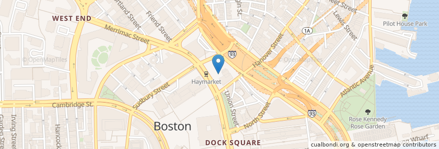 Mapa de ubicacion de Boston Public Market en Estados Unidos De América, Massachusetts, Suffolk County, Boston.