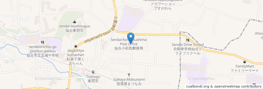 Mapa de ubicacion de 家庭料理こまち en 日本, 宫城县, 仙台市, 青葉区.