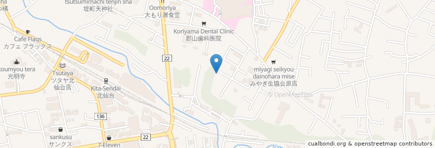 Mapa de ubicacion de 白水稲荷神社 en Jepun, 宮城県, 仙台市, 青葉区.