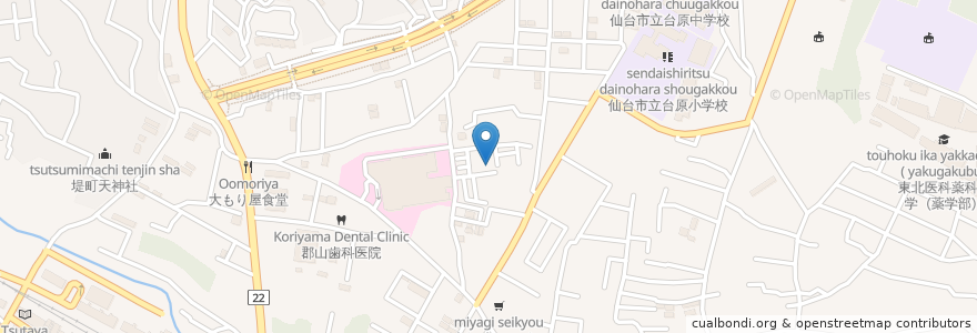 Mapa de ubicacion de 東北労災看護専門学校 en اليابان, 宮城県, 仙台市, 青葉区.