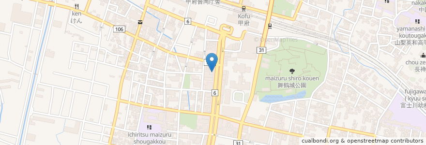 Mapa de ubicacion de 山梨中央銀行 en Japón, Prefectura De Yamanashi, 甲府市.