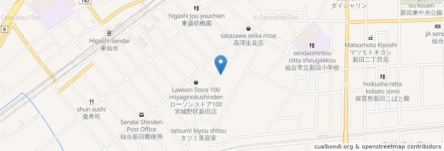 Mapa de ubicacion de となりのれすとらん en 日本, 宮城県, 仙台市, 宮城野区.