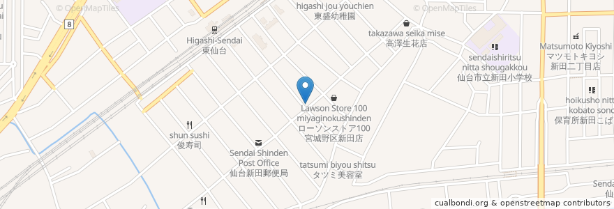Mapa de ubicacion de 調剤薬局ゼネファーム 新田店 en 일본, 미야기현, 仙台市, 宮城野区.