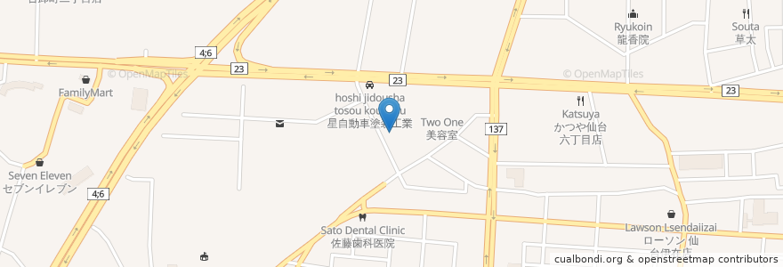 Mapa de ubicacion de かず葉・酒肴 en Japonya, 宮城県, 仙台市, 若林区.