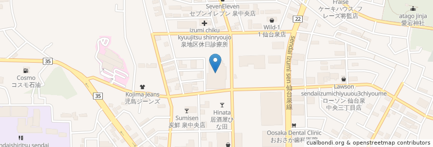 Mapa de ubicacion de 仙台銀行ホール イズミティ21 en Japon, Préfecture De Miyagi, 仙台市, 泉区.