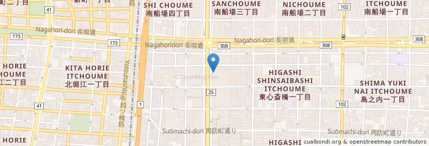 Mapa de ubicacion de 有喜屋 en Japão, 大阪府, 大阪市, 中央区.