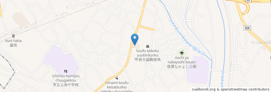 Mapa de ubicacion de クスリのサンロード en 日本, 山梨県, 甲府市.