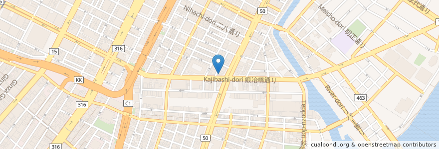 Mapa de ubicacion de 中華料理　伸来軒 en Japon, Tokyo, 中央区.