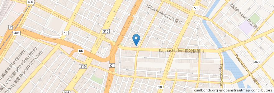Mapa de ubicacion de 中国食坊 en ژاپن, 東京都, 中央区.