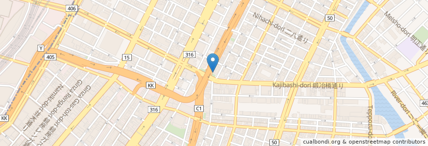 Mapa de ubicacion de アイン薬局 en Japonya, 東京都, 中央区.