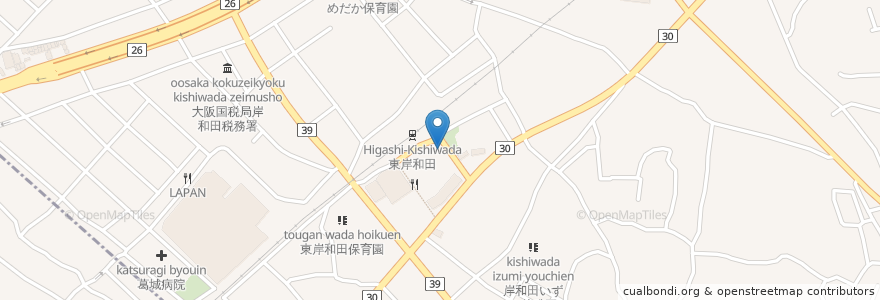 Mapa de ubicacion de 岸和田土生郵便局（1F） en Japon, Préfecture D'Osaka, Kishiwada.