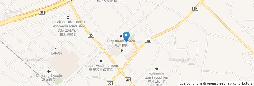 Mapa de ubicacion de 居酒屋　向日葵（1F） en Япония, Осака, 岸和田市.