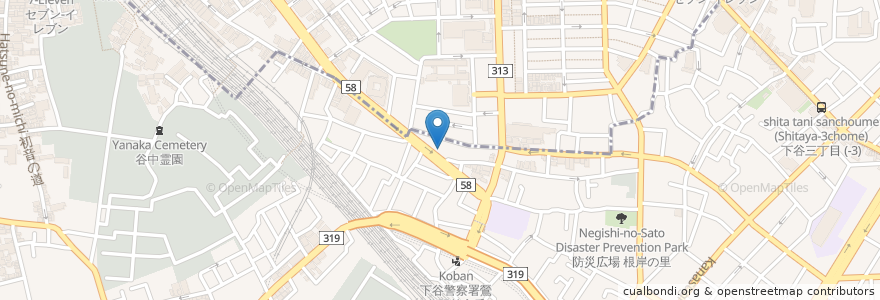 Mapa de ubicacion de 入谷区民館根岸分館 en اليابان, 東京都, 台東区.