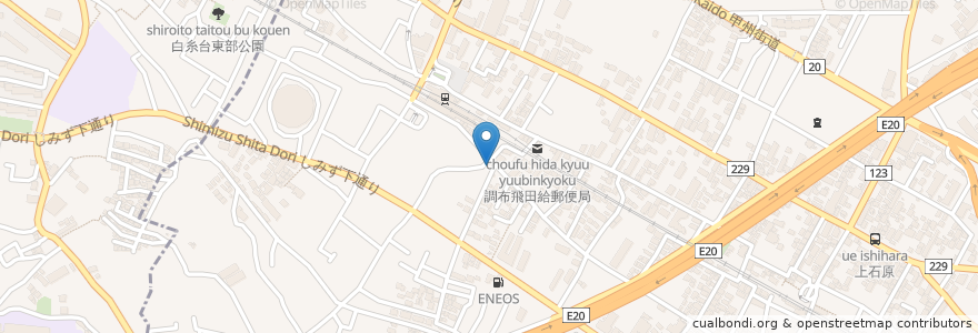 Mapa de ubicacion de 100円パーク en 日本, 東京都, 調布市.