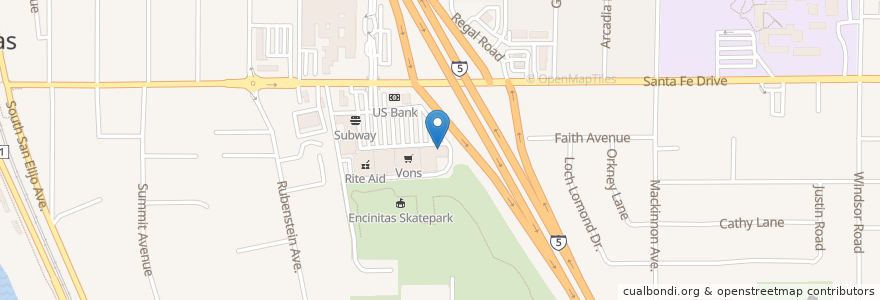 Mapa de ubicacion de Sushi Lounge en 미국, 캘리포니아주, San Diego County, Encinitas.