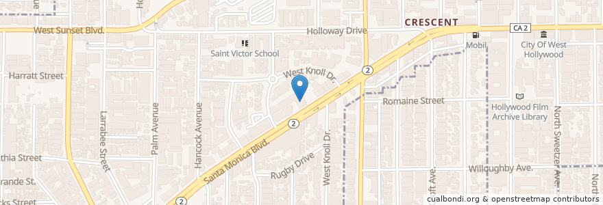Mapa de ubicacion de Wells Fargo en 美利坚合众国/美利堅合眾國, 加利福尼亚州/加利福尼亞州, 洛杉矶县, 洛杉矶, West Hollywood.