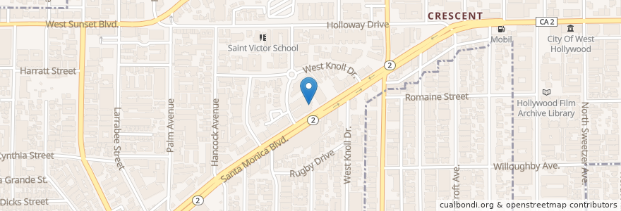 Mapa de ubicacion de Kitchen24 en Соединённые Штаты Америки, Калифорния, Los Angeles County, Лос-Анджелес, West Hollywood.