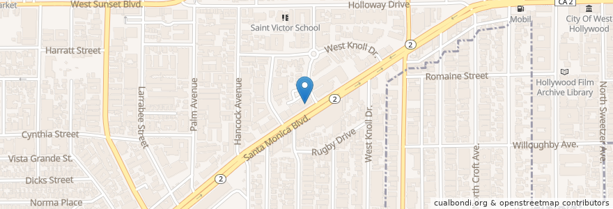 Mapa de ubicacion de Eath Class Mail en Amerika Birleşik Devletleri, Kaliforniya, Los Angeles County, Los Angeles, West Hollywood.