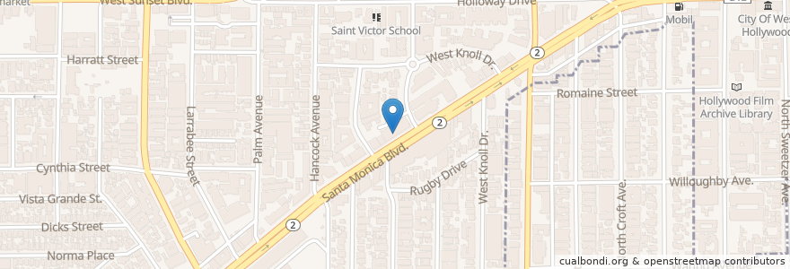 Mapa de ubicacion de Fresh Brothers en 미국, 캘리포니아주, Los Angeles County, 로스앤젤레스, West Hollywood.