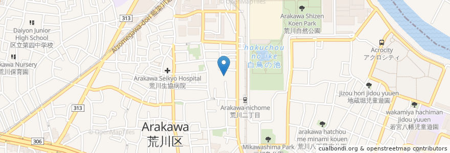Mapa de ubicacion de ゆいの森あらかわ en 日本, 東京都.