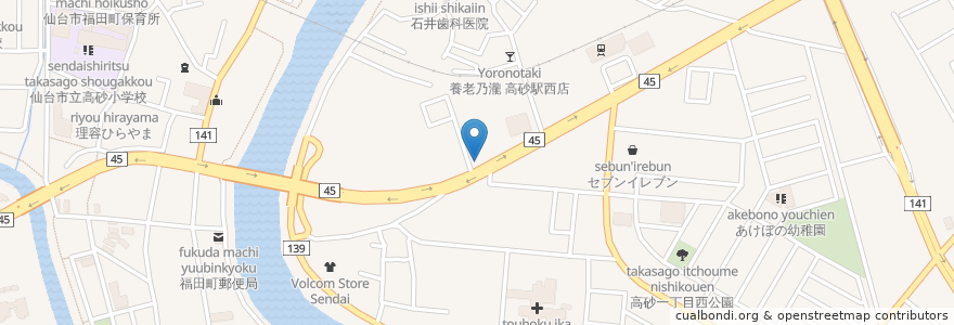 Mapa de ubicacion de フレンド薬局高砂 en اليابان, 宮城県, 仙台市, 宮城野区.