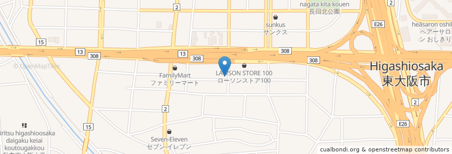 Mapa de ubicacion de むさし en Japan, 大阪府, 東大阪市.