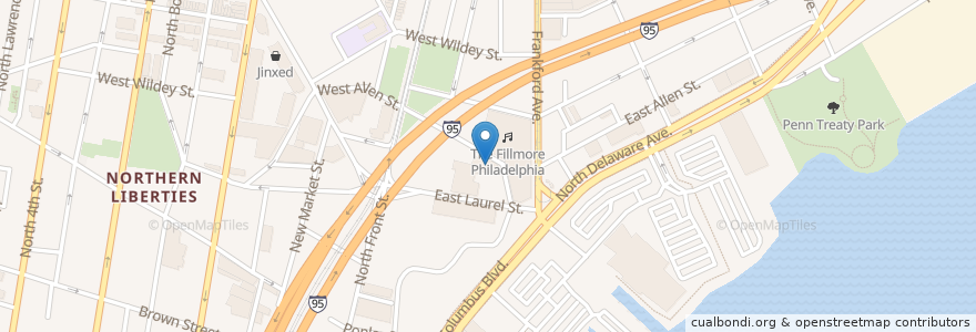 Mapa de ubicacion de Punch Line Philly en الولايات المتّحدة الأمريكيّة, بنسيلفانيا, Philadelphia County, فيلادلفيا.