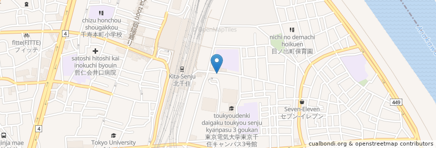 Mapa de ubicacion de 手作り定食かあちゃん en Japonya, 東京都, 足立区.