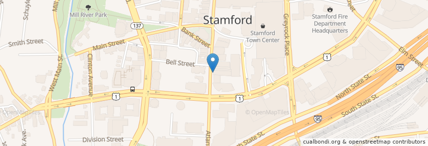 Mapa de ubicacion de Bobby V's Resturant & Sports Bar en アメリカ合衆国, コネチカット州, Fairfield County, Stamford.