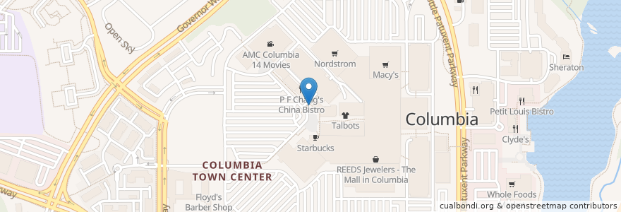 Mapa de ubicacion de The Mall in Columbia en アメリカ合衆国, メリーランド州, Howard County.
