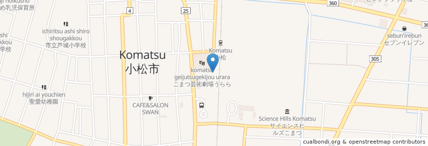 Mapa de ubicacion de 小松うどん道場つるっと en 日本, 石川県, 小松市.