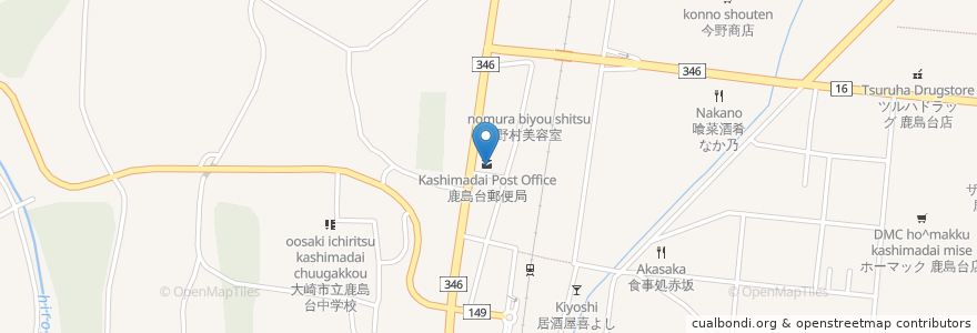 Mapa de ubicacion de 鹿島台郵便局 en Japan, Präfektur Miyagi, Ōsaki.