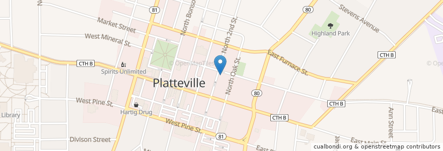 Mapa de ubicacion de City Bar en ایالات متحده آمریکا, ویسکانسین, Grant County, Platteville.