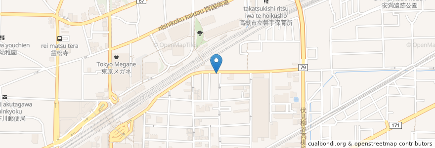 Mapa de ubicacion de 呑み処食べ処 あじ彩 en Japan, Präfektur Osaka, 高槻市.