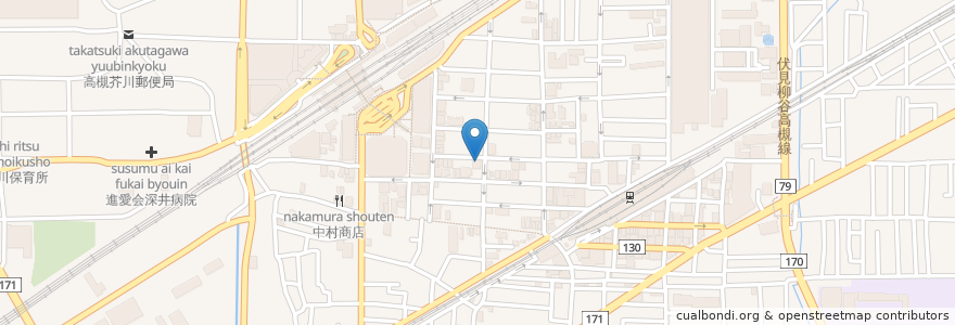 Mapa de ubicacion de 地酒とそば 京風おでん 三間堂 高槻店 en 日本, 大阪府, 高槻市.