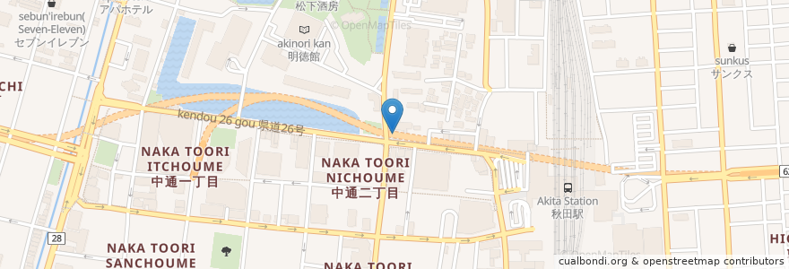 Mapa de ubicacion de 酒楽亭うみひこ 駅前店 en Japonya, 秋田県, 秋田市.