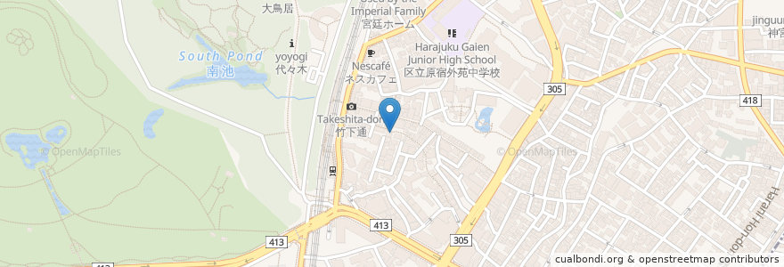 Mapa de ubicacion de 素楽庵 en Japonya, 東京都, 渋谷区.