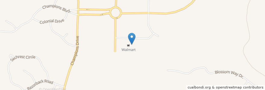 Mapa de ubicacion de Walmart Pharmacy en アメリカ合衆国, アーカンソー州, Benton County, Rogers.