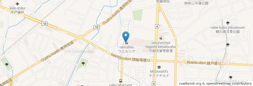Mapa de ubicacion de ウエルシア en Japonya, 栃木県, 宇都宮市.