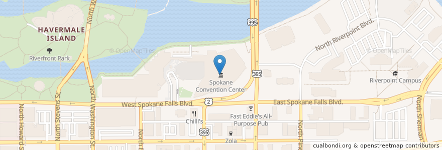 Mapa de ubicacion de Spokane Convention Center en ایالات متحده آمریکا, واشنگتن, Spokane County, Spokane.
